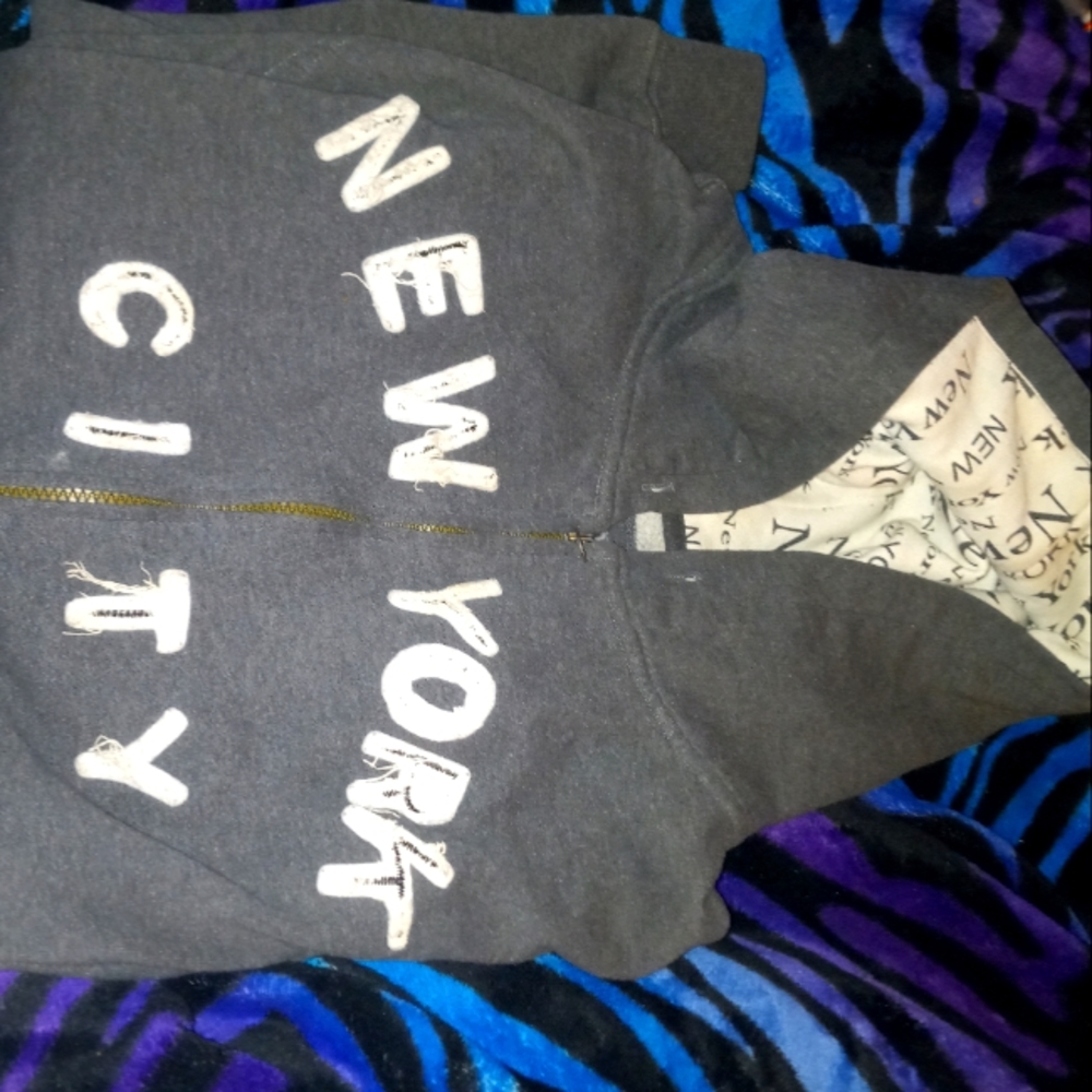🤑Woman's XL Freedom 2 Be New York Zip Up Gray Jacket with Hood